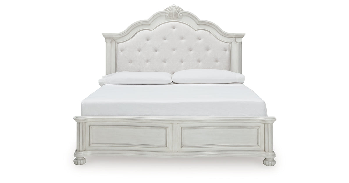 Montelaine Antique White King Upholstered Panel Bed from Ashley - Luna Furniture