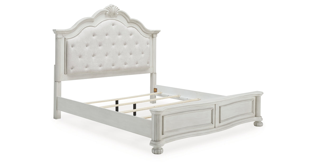 Montelaine Antique White King Upholstered Panel Bed from Ashley - Luna Furniture