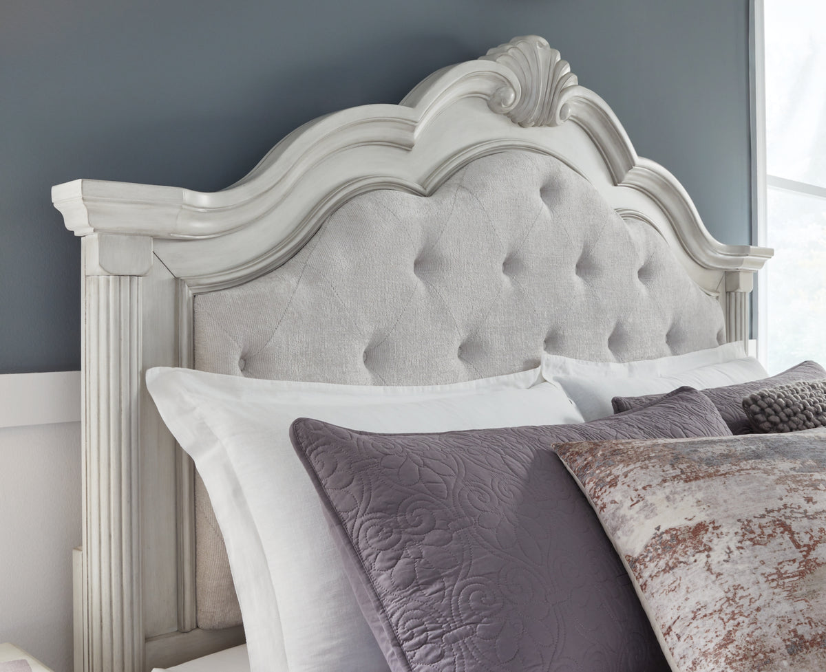 Montelaine Antique White King Upholstered Panel Bed from Ashley - Luna Furniture