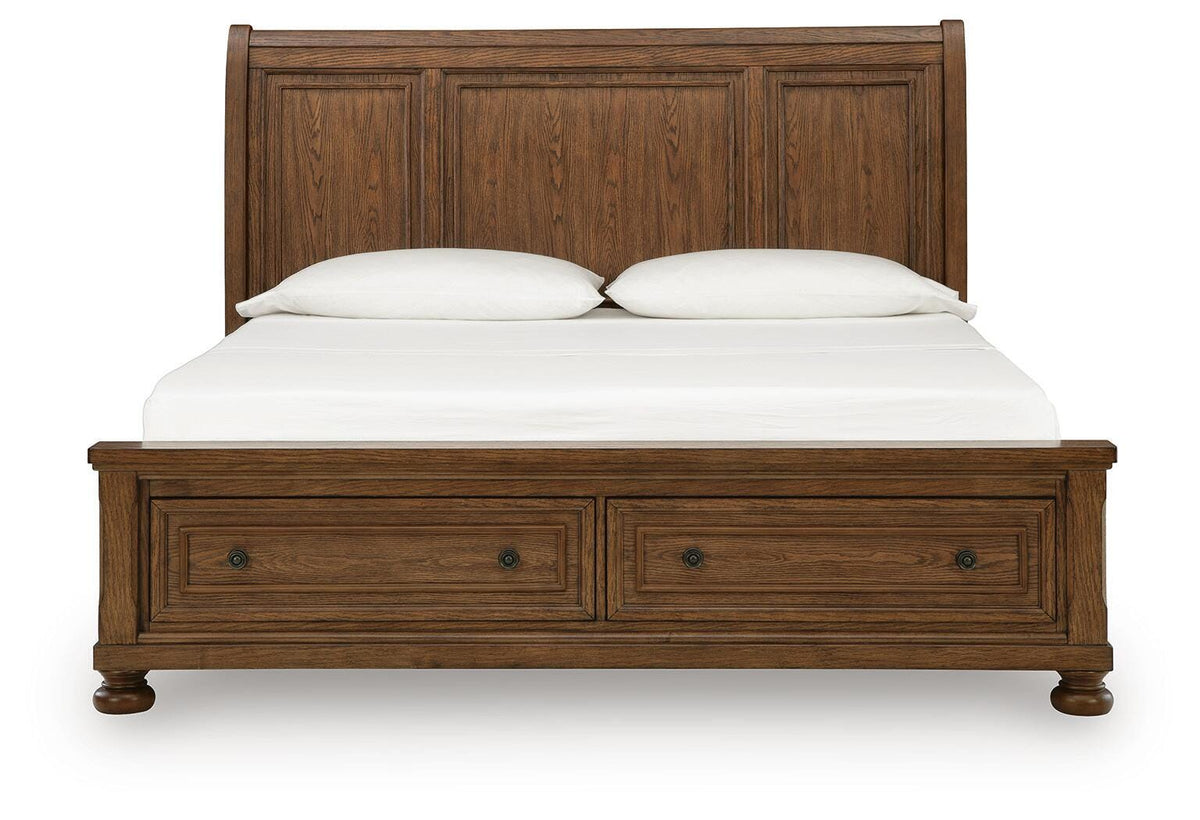 Zackaryn Warm Brown California King Sleigh Storage Bed from Ashley - Luna Furniture