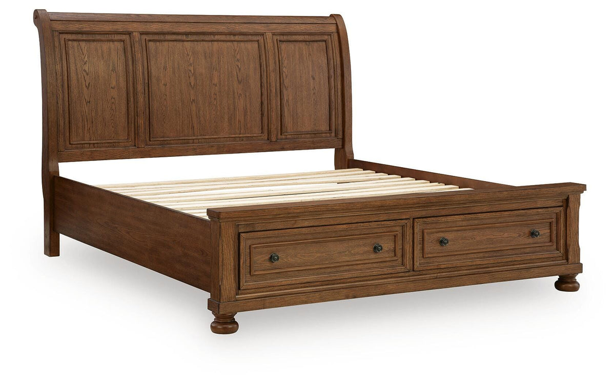 Zackaryn Warm Brown California King Sleigh Storage Bed from Ashley - Luna Furniture