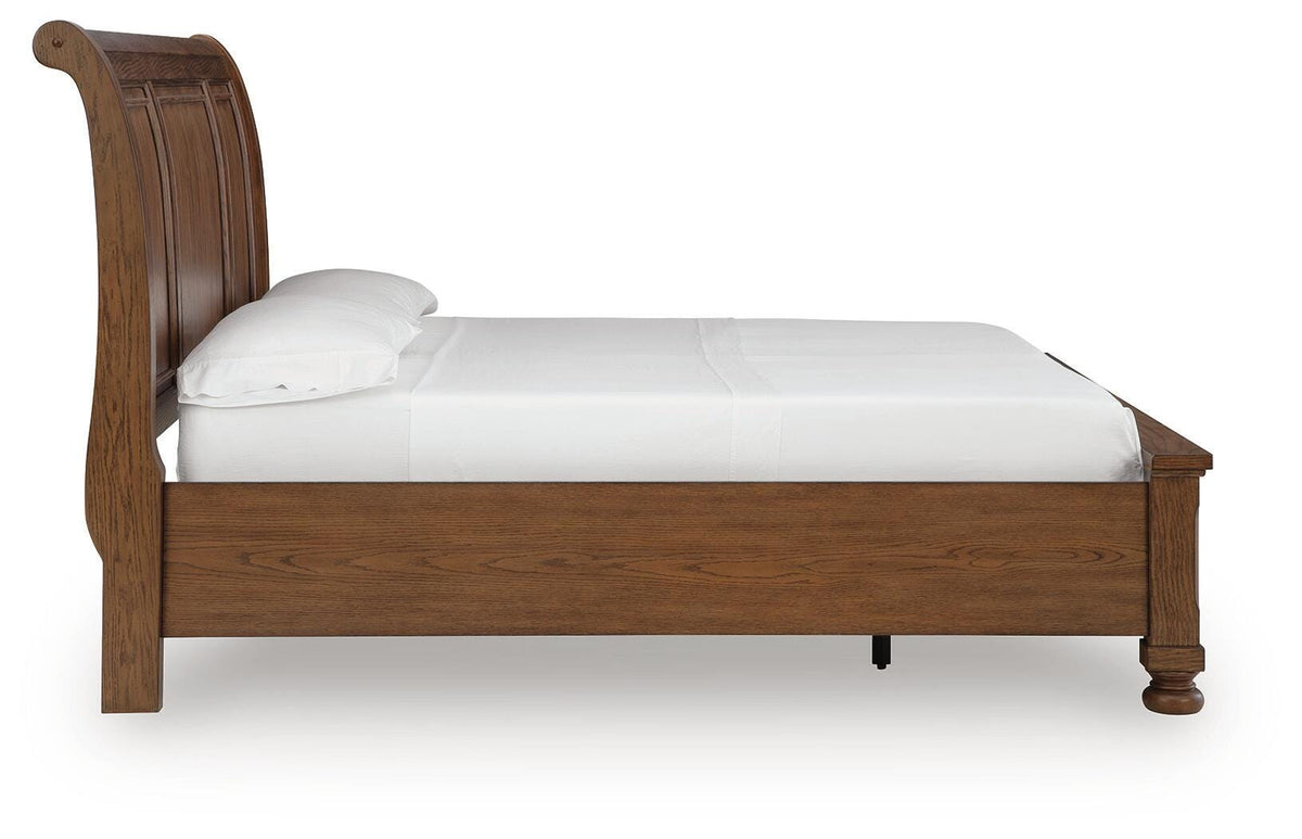 Zackaryn Warm Brown California King Sleigh Storage Bed from Ashley - Luna Furniture