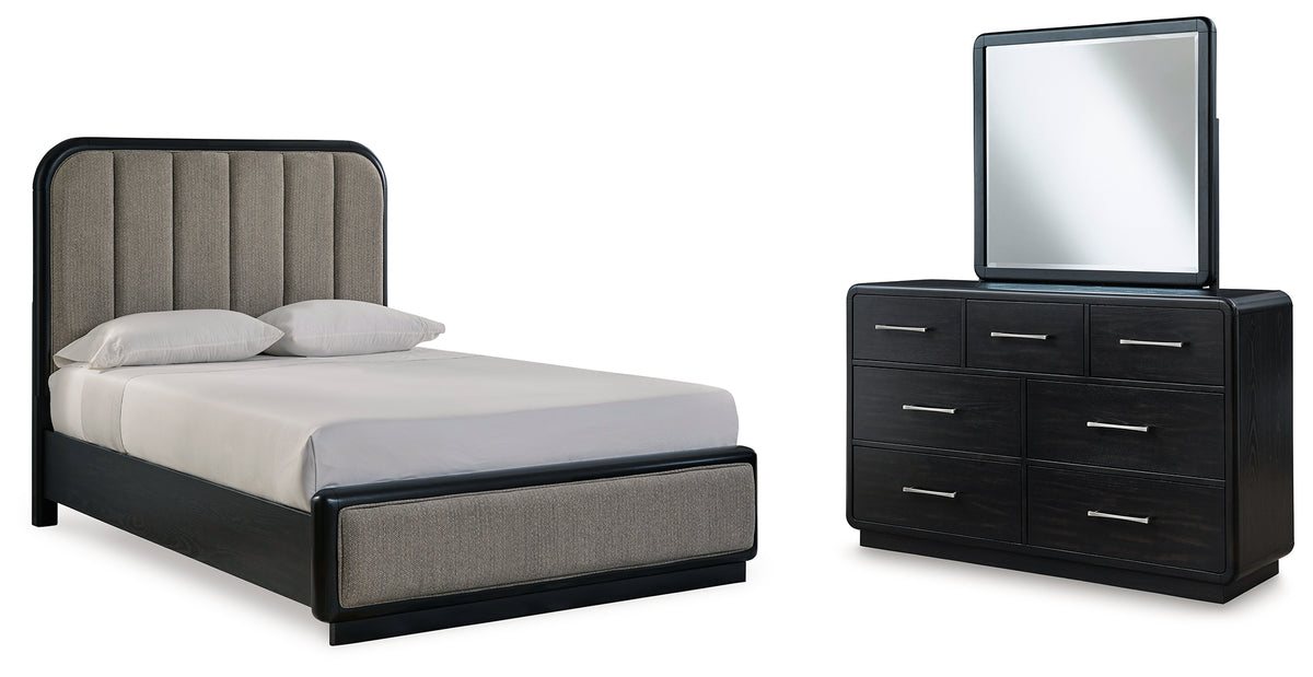 Rowanbeck Gray/Black Upholstered Panel Bedroom Set from Ashley Furniture - Luna Furniture