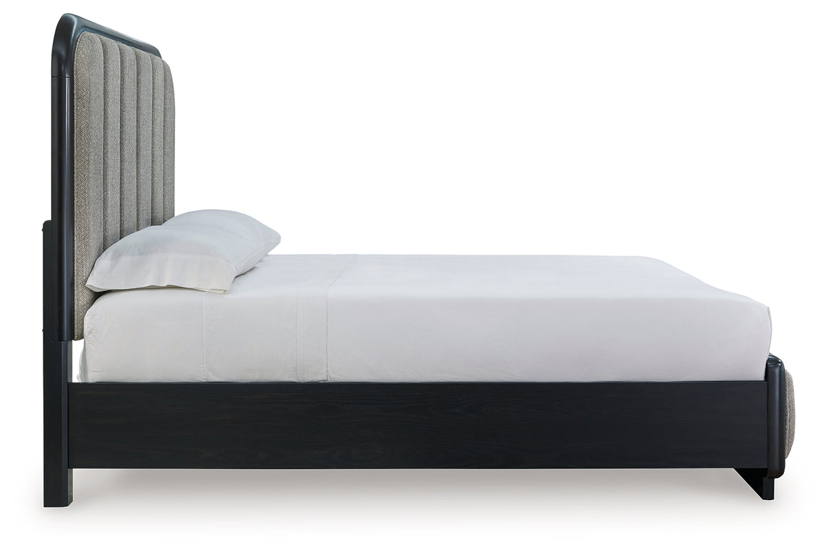 Rowanbeck Gray/Black Upholstered Panel Bedroom Set from Ashley Furniture - Luna Furniture