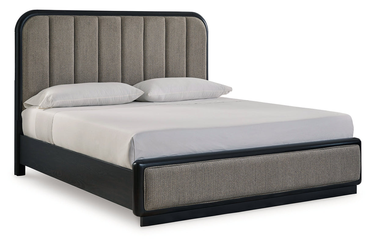 Rowanbeck Gray/Black California King Upholstered Panel Bed from Ashley - Luna Furniture