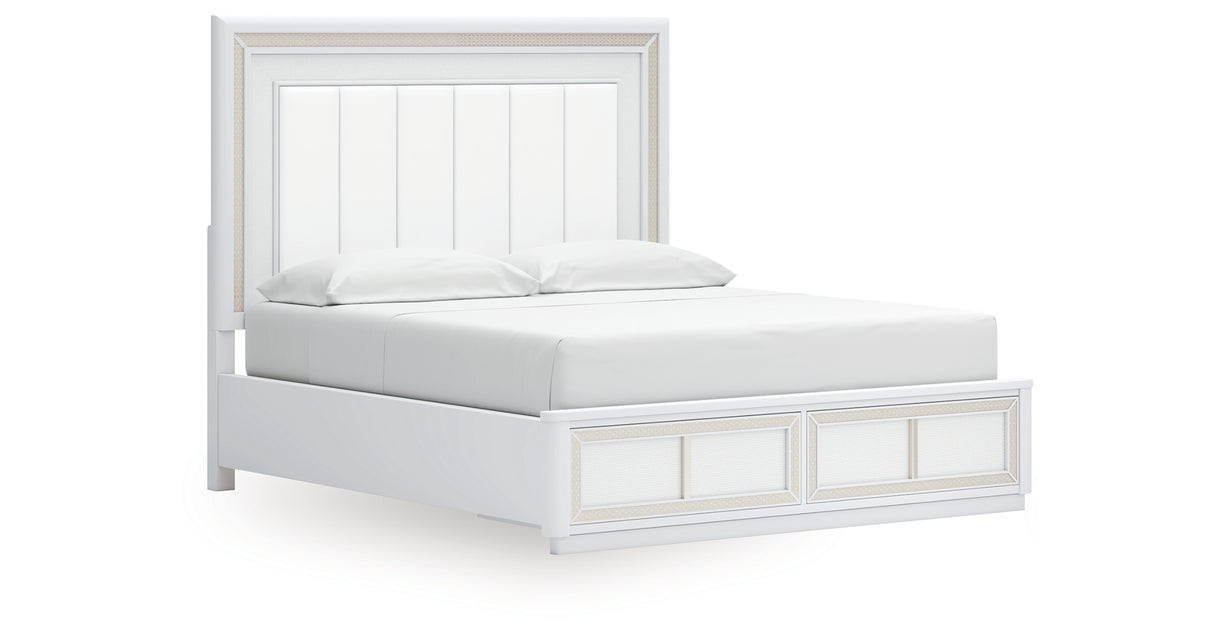 Chalanna King Upholstered Storage Bed with Dresser in White from Ashley - Luna Furniture