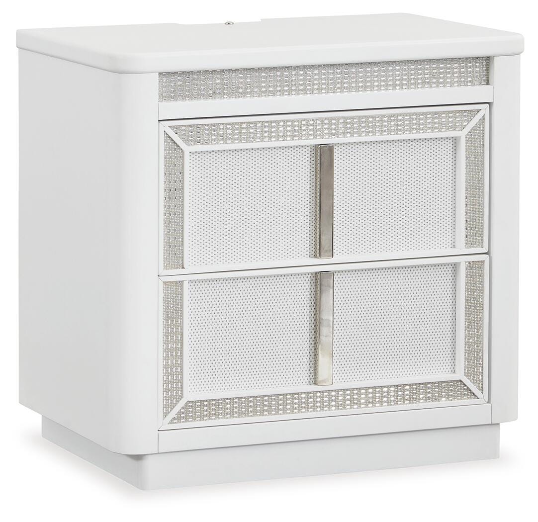 Chalanna California King Upholstered Storage Bed with Mirrored Dresser in White from Ashley - Luna Furniture
