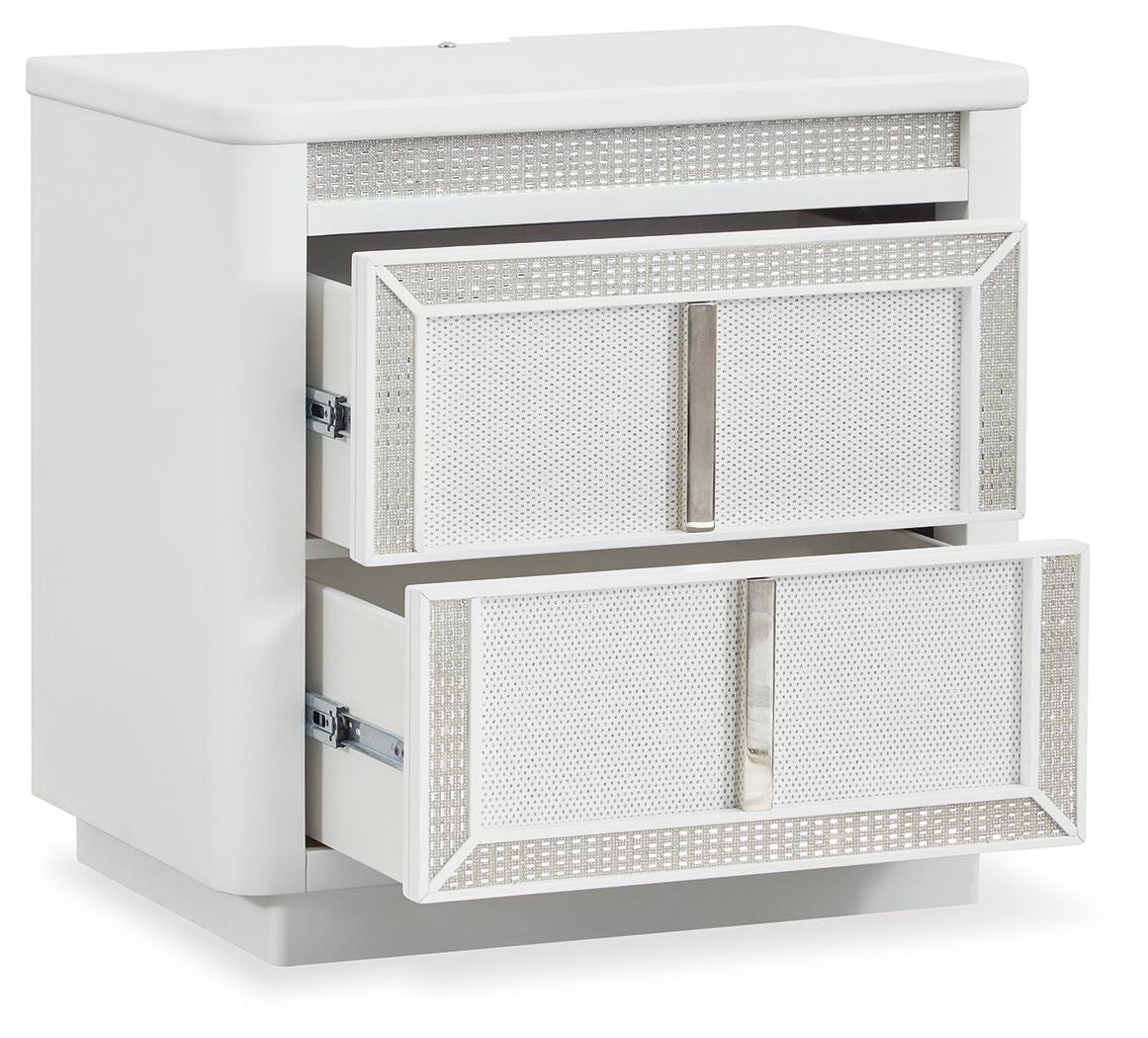 Chalanna California King Upholstered Storage Bed with Mirrored Dresser in White from Ashley - Luna Furniture