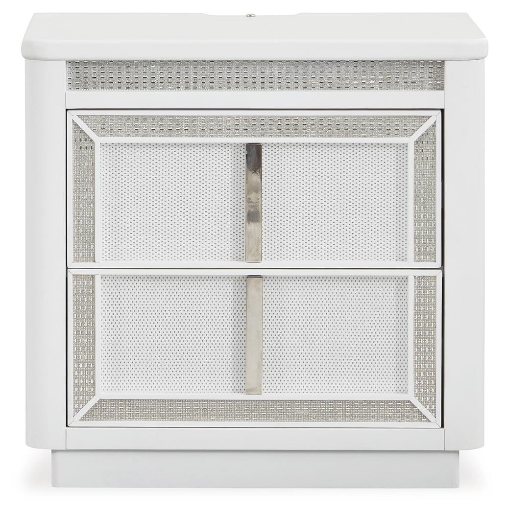 Chalanna California King Upholstered Storage Bed with Mirrored Dresser in White from Ashley - Luna Furniture