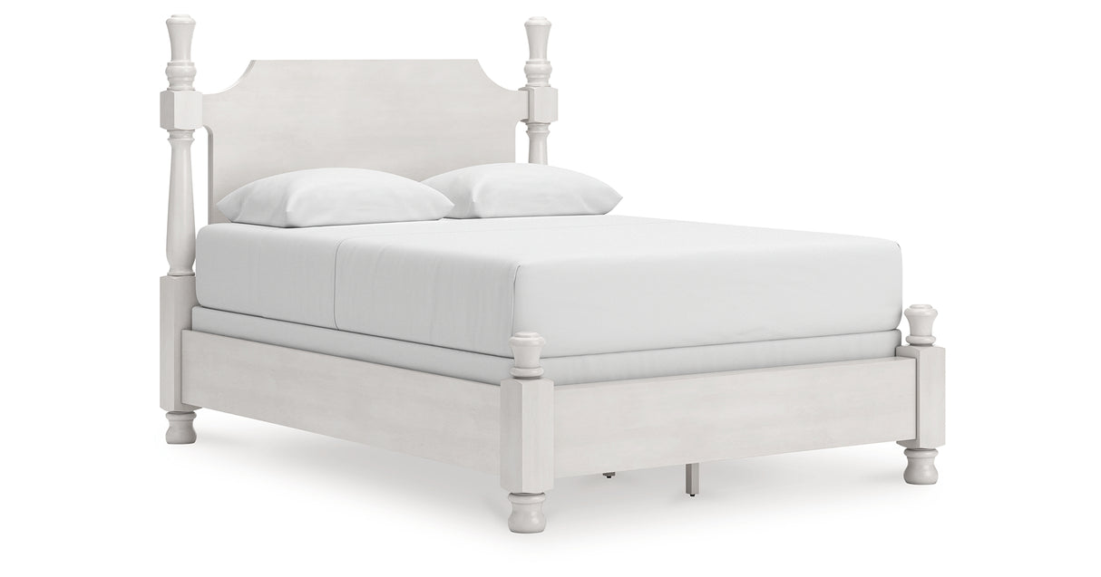 Rowlenstown Queen Poster Bed with Mirrored Dresser in Antique White from Ashley Furniture - Luna Furniture