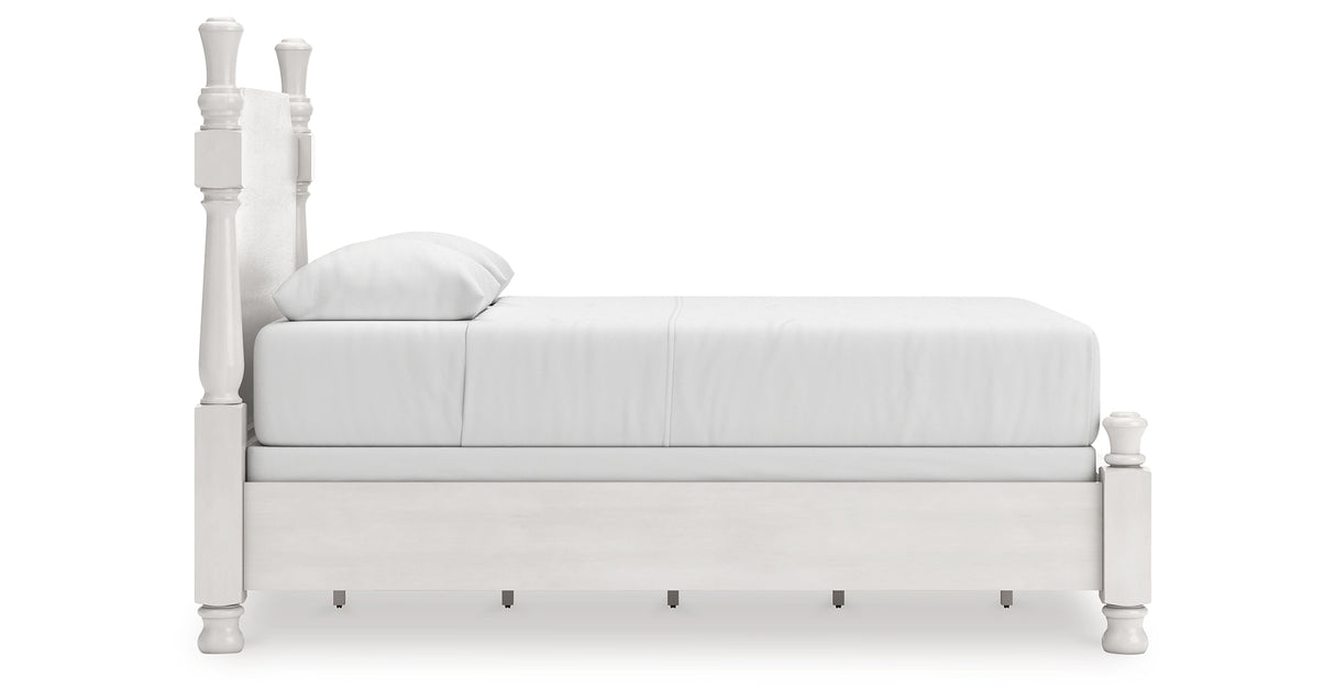 Rowlenstown Queen Poster Bed with Mirrored Dresser in Antique White from Ashley Furniture - Luna Furniture