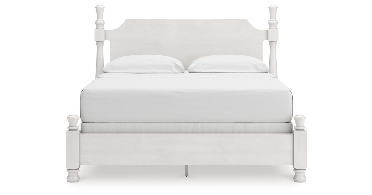 Rowlenstown California King Poster Bed with Dresser and Nightstand in Antique White from Ashley - Luna Furniture