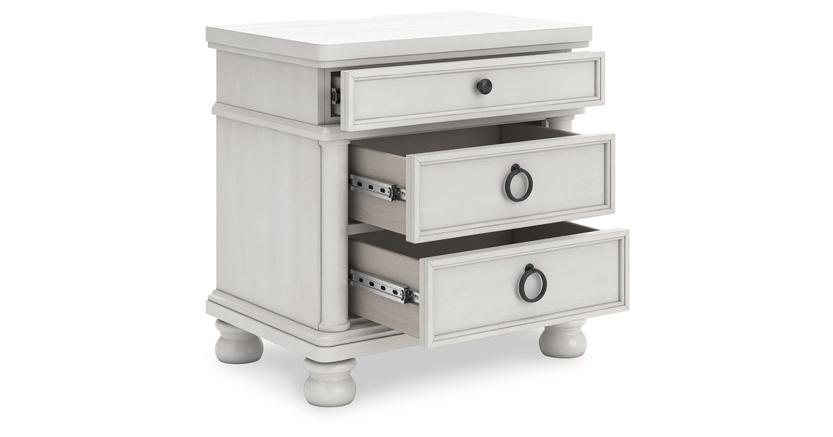 Rowlenstown Queen Poster Bed with Mirrored Dresser and Nightstand in Antique White from Ashley - Luna Furniture