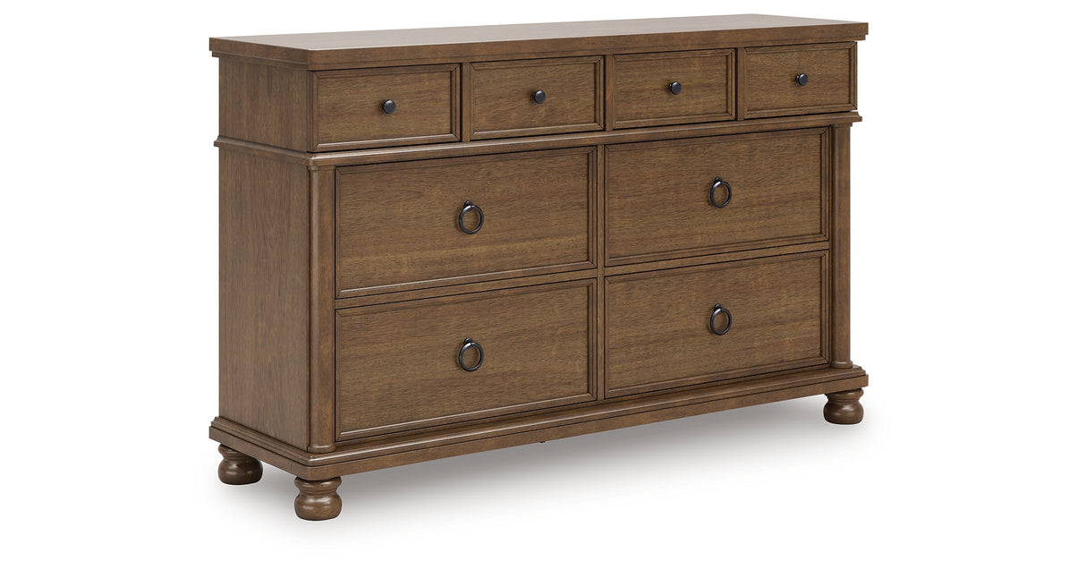 Rowlenstown California King Poster Bed with Dresser and Nightstand in Brown from Ashley Furniture - Luna Furniture