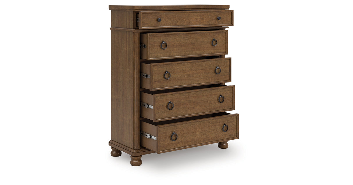 Rowlenstown California King Poster Bed with Dresser and Chest in Brown from Ashley Furniture - Luna Furniture