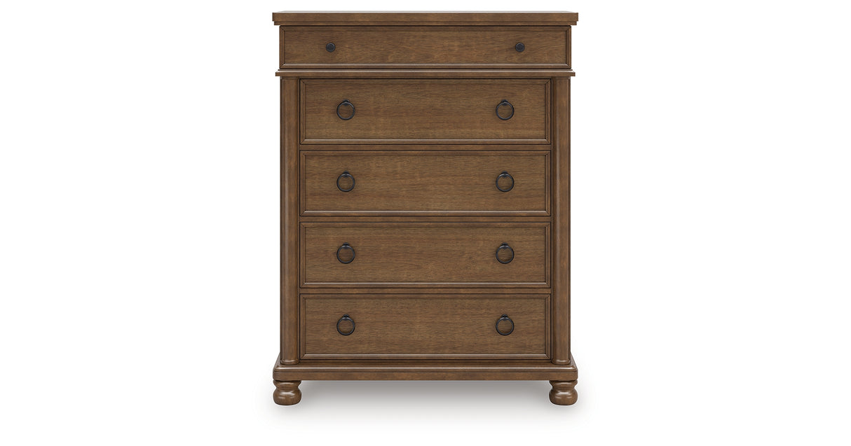 Rowlenstown California King Poster Bed with Dresser and Chest in Brown from Ashley Furniture - Luna Furniture