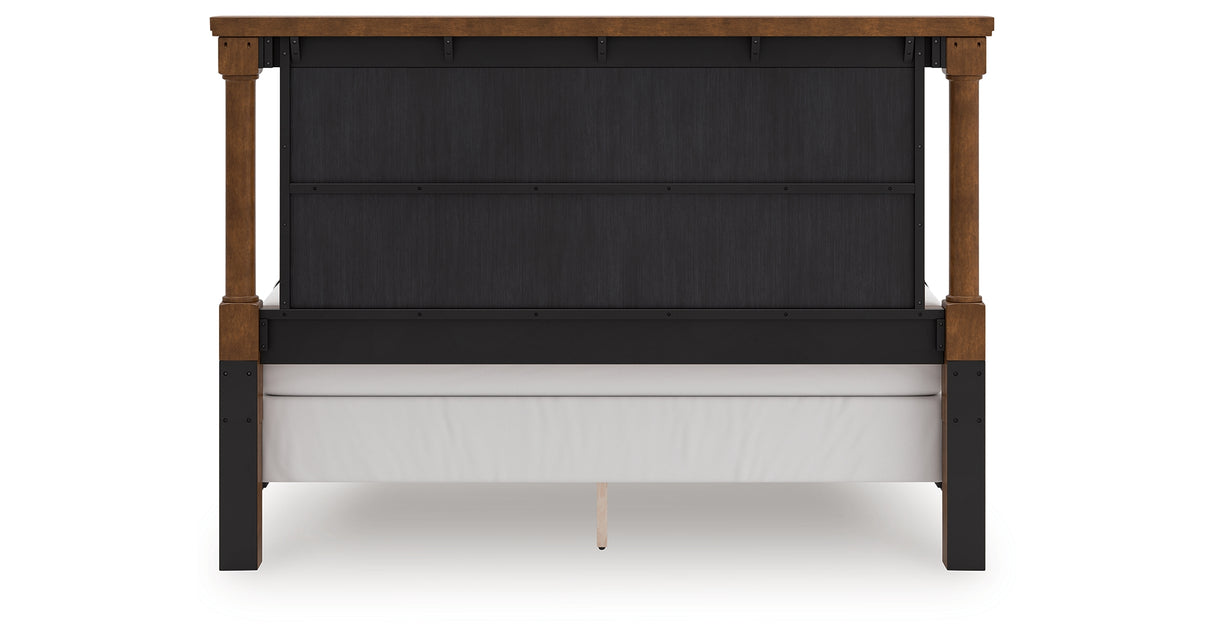 Rowlenstown California King Poster Bed with Mirrored Dresser in Brown from Ashley - Luna Furniture