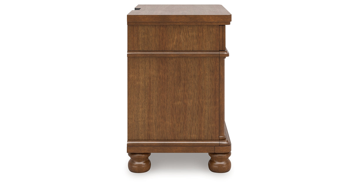 Rowlenstown California King Poster Bed with Dresser and Nightstand in Brown from Ashley Furniture - Luna Furniture