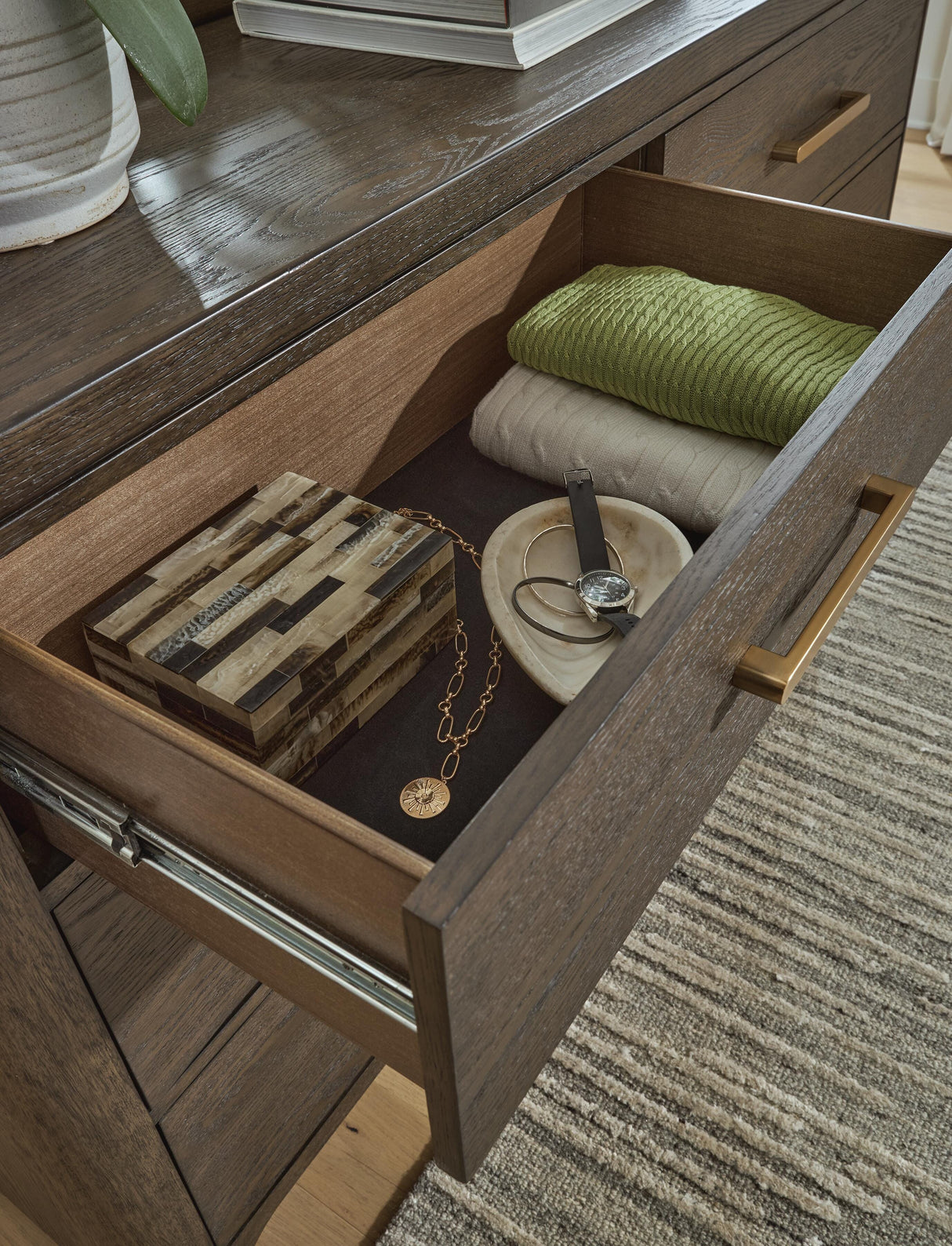 Radkin Burnished Brown Dresser and Mirror from Ashley - Luna Furniture