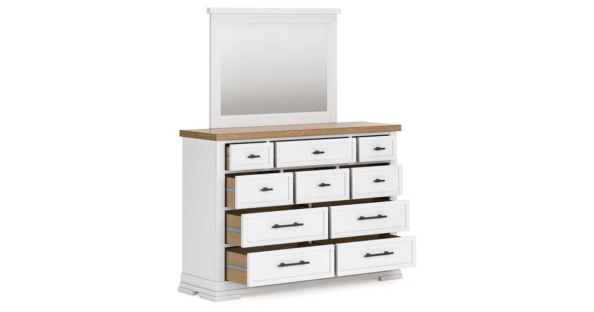 Ashbryn California King Panel Storage Bed with Mirrored Dresser and Chest in White/Natural from Ashley - Luna Furniture