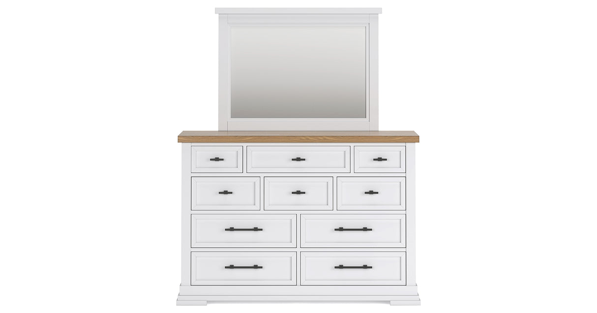 Ashbryn California King Panel Storage Bed with Mirrored Dresser and Chest in White/Natural from Ashley - Luna Furniture