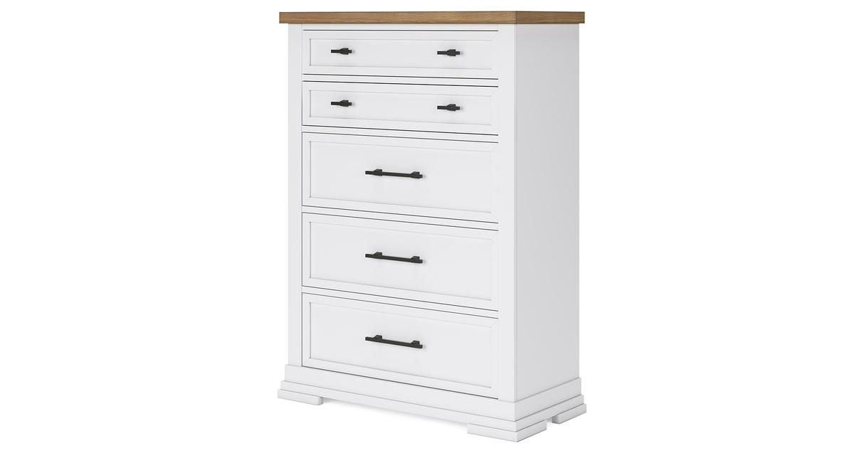 Ashbryn King Panel Storage Bed with Mirrored Dresser, Chest and 2 Nightstands in White/Natural from Ashley Furniture - Luna Furniture