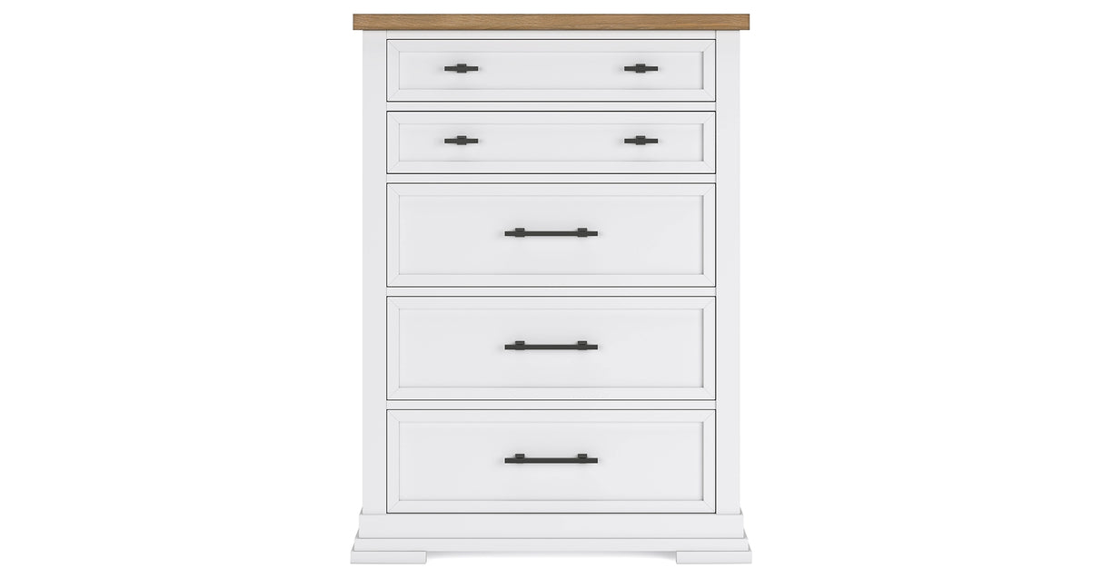 Ashbryn California King Panel Storage Bed with Mirrored Dresser and Chest in White/Natural from Ashley - Luna Furniture