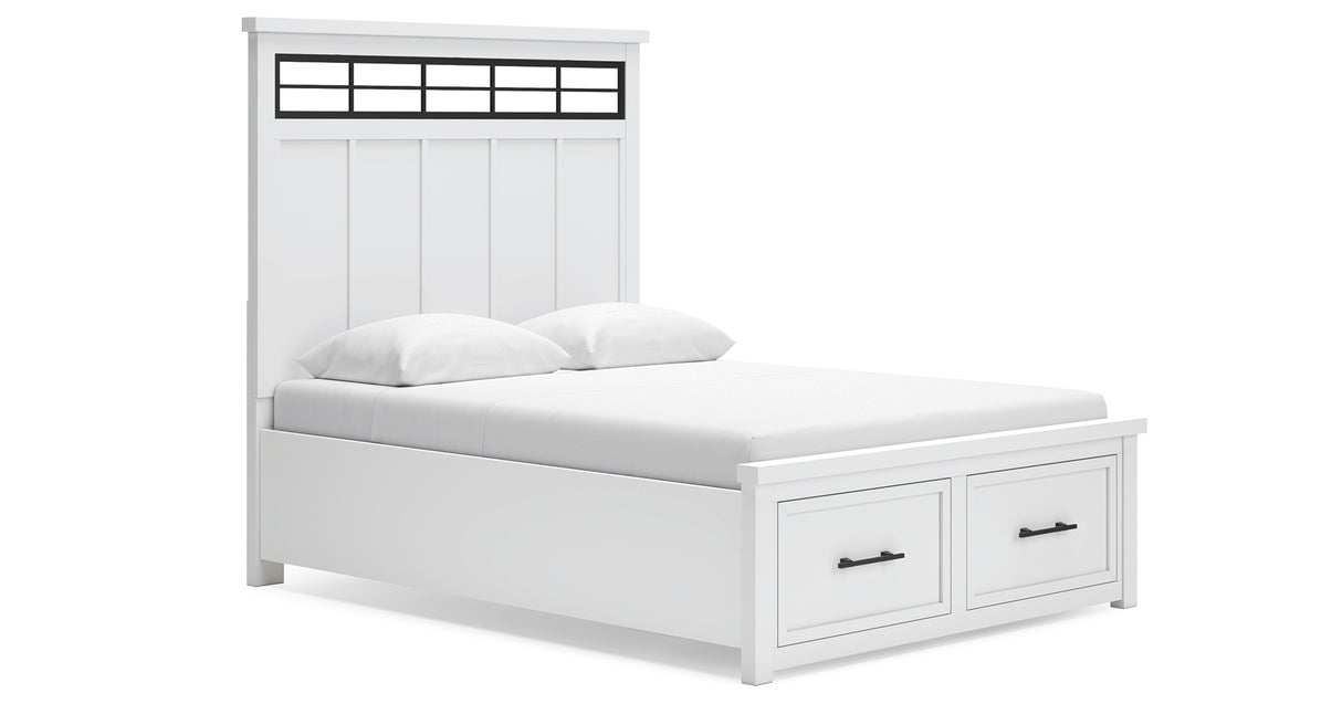 Ashbryn Queen Panel Storage Bed with Mirrored Dresser and Nightstand in White/Natural from Ashley - Luna Furniture