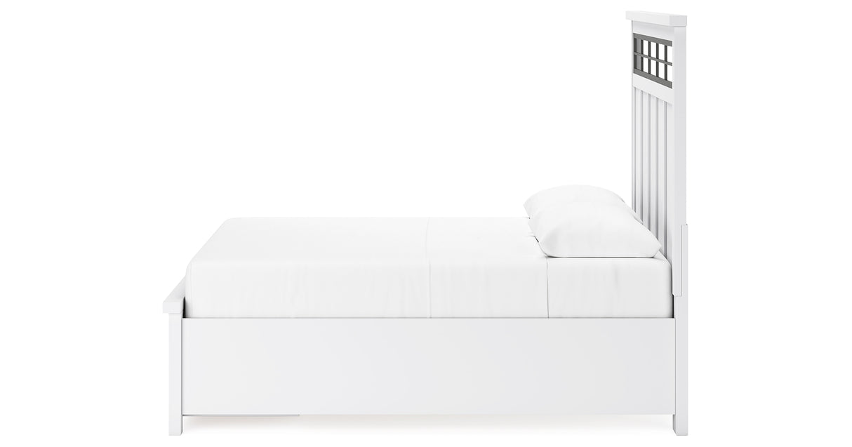 Ashbryn Queen Panel Storage Bed with Mirrored Dresser and Nightstand in White/Natural from Ashley - Luna Furniture