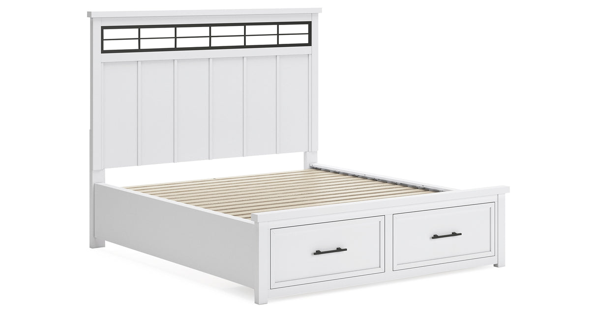 Ashbryn California King Panel Storage Bed with Mirrored Dresser and Chest in White/Natural from Ashley - Luna Furniture