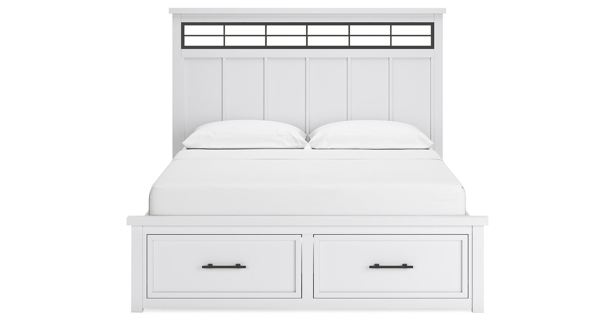 Ashbryn California King Panel Storage Bed with Mirrored Dresser and Chest in White/Natural from Ashley - Luna Furniture