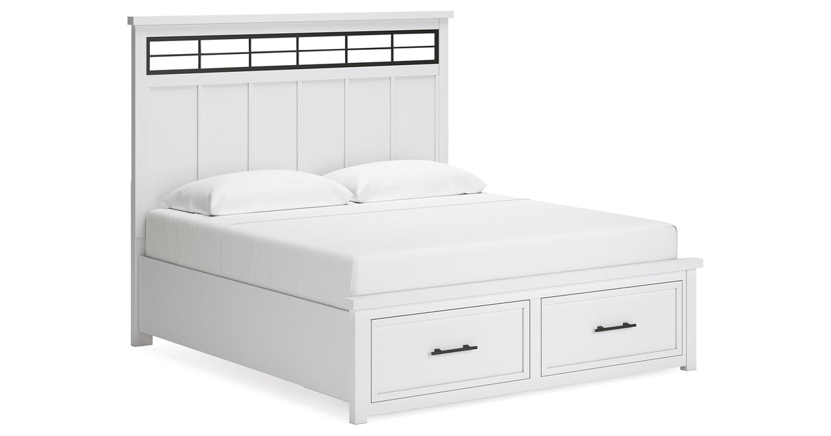 Ashbryn King Panel Storage Bed with Mirrored Dresser and Nightstand in White/Natural from Ashley - Luna Furniture