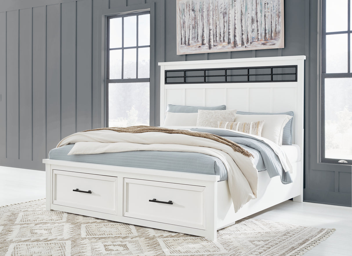 Ashbryn King Panel Storage Bed, Dresser and Mirror in White/Natural from Ashley - Luna Furniture