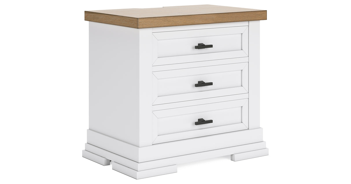 Ashbryn King Panel Storage Bed with Mirrored Dresser, Chest and 2 Nightstands in White/Natural from Ashley Furniture - Luna Furniture