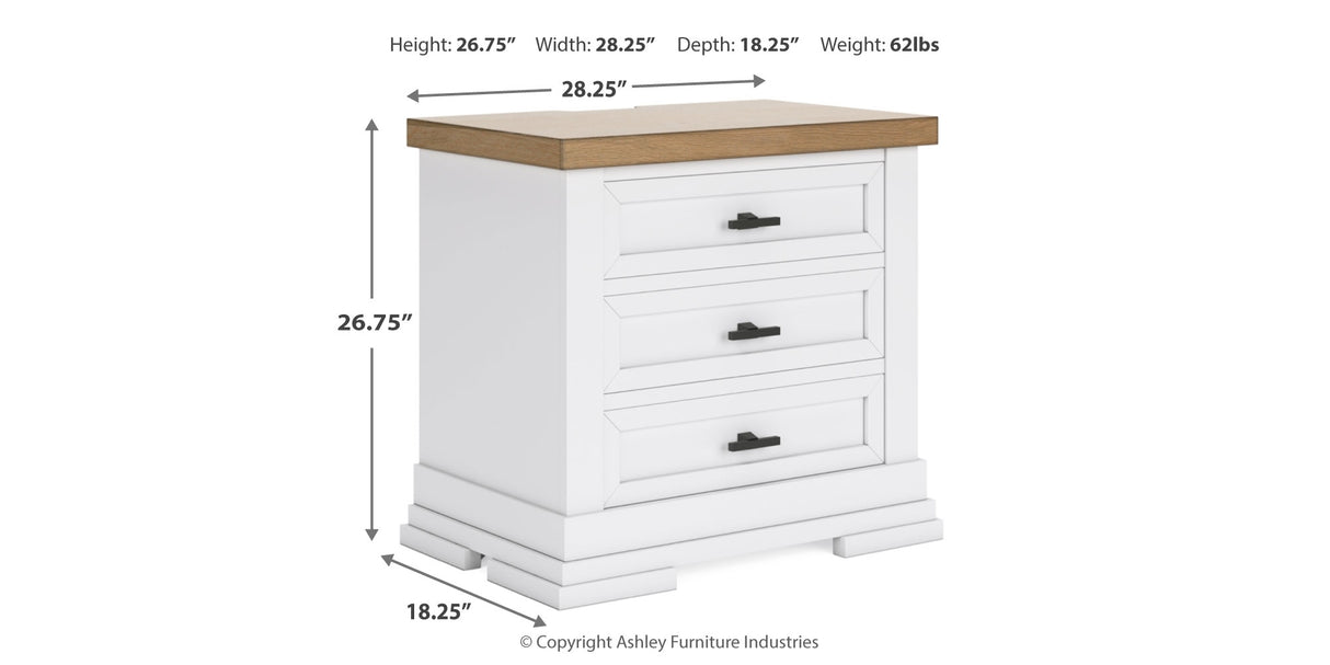 Ashbryn King Panel Storage Bed with Mirrored Dresser, Chest and 2 Nightstands in White/Natural from Ashley Furniture - Luna Furniture