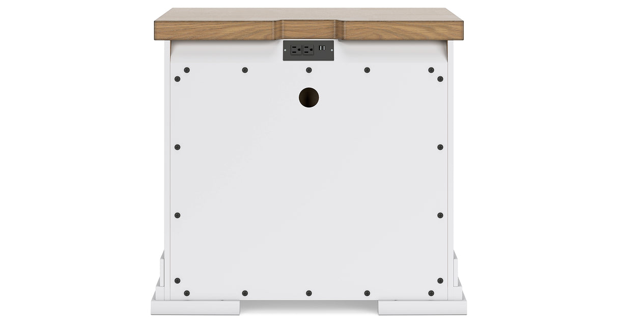 Ashbryn King Panel Storage Bed with Mirrored Dresser, Chest and 2 Nightstands in White/Natural from Ashley Furniture - Luna Furniture