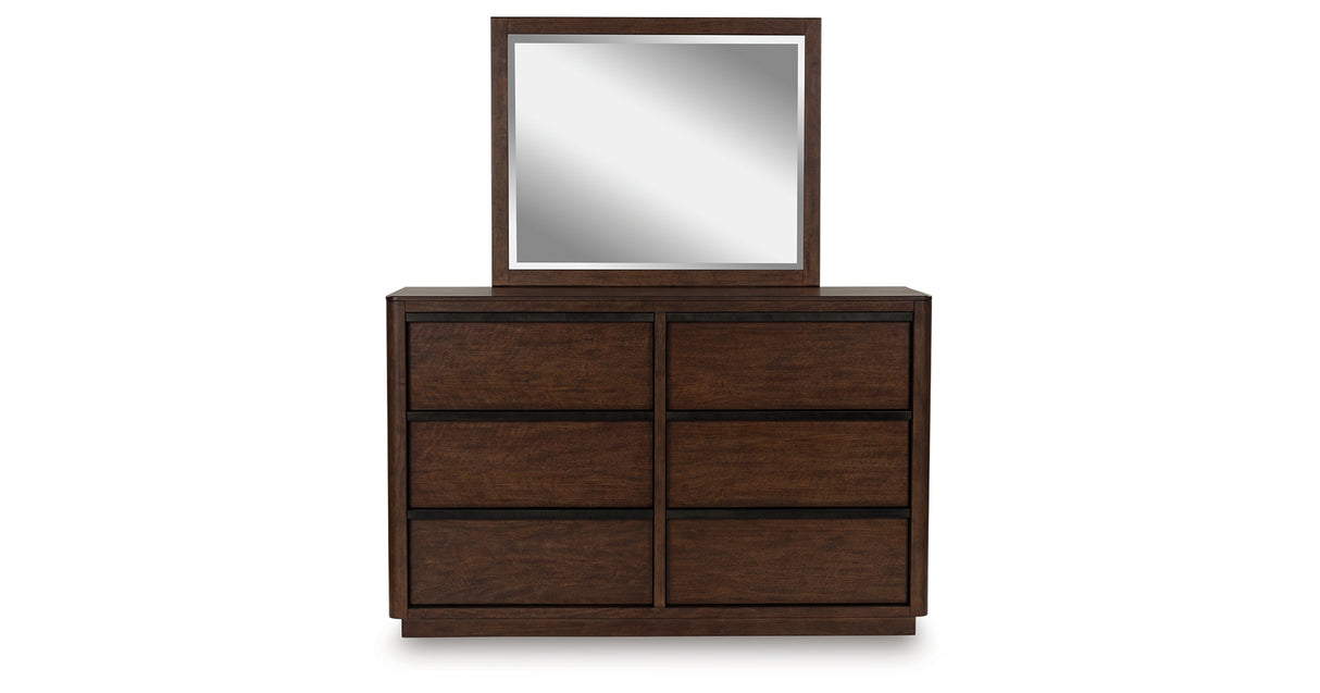 Dilenno California King Canopy Bed with Mirrored Dresser, Chest and 2 Nightstands in Dark Brown from Ashley - Luna Furniture