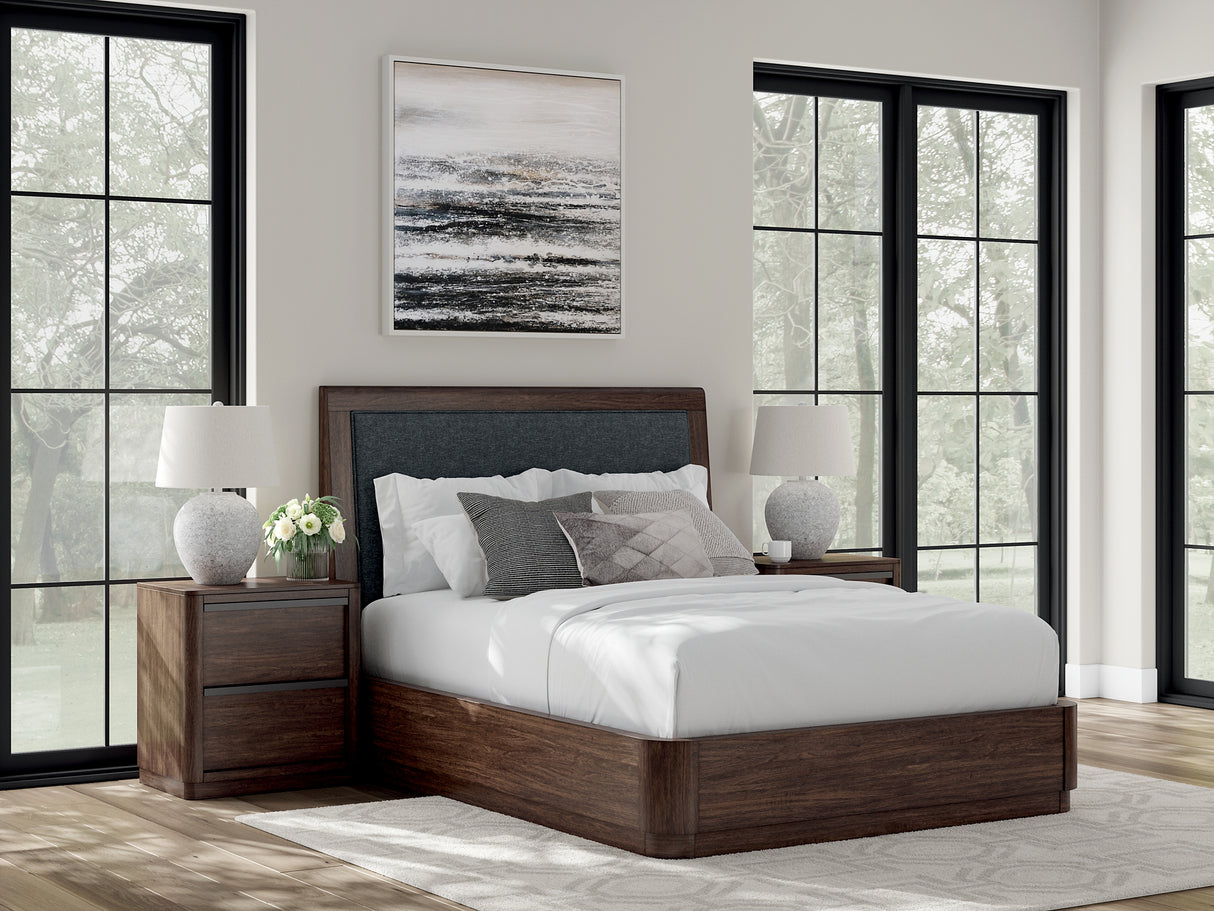Dilenno Dark Brown Queen Upholstered Panel Bed from Ashley Furniture - Luna Furniture