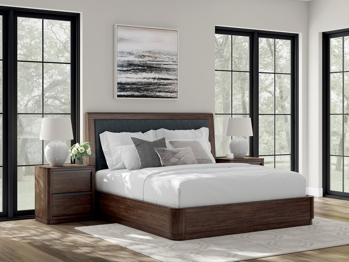 Dilenno Dark Brown King Upholstered Panel Bed from Ashley Furniture - Luna Furniture