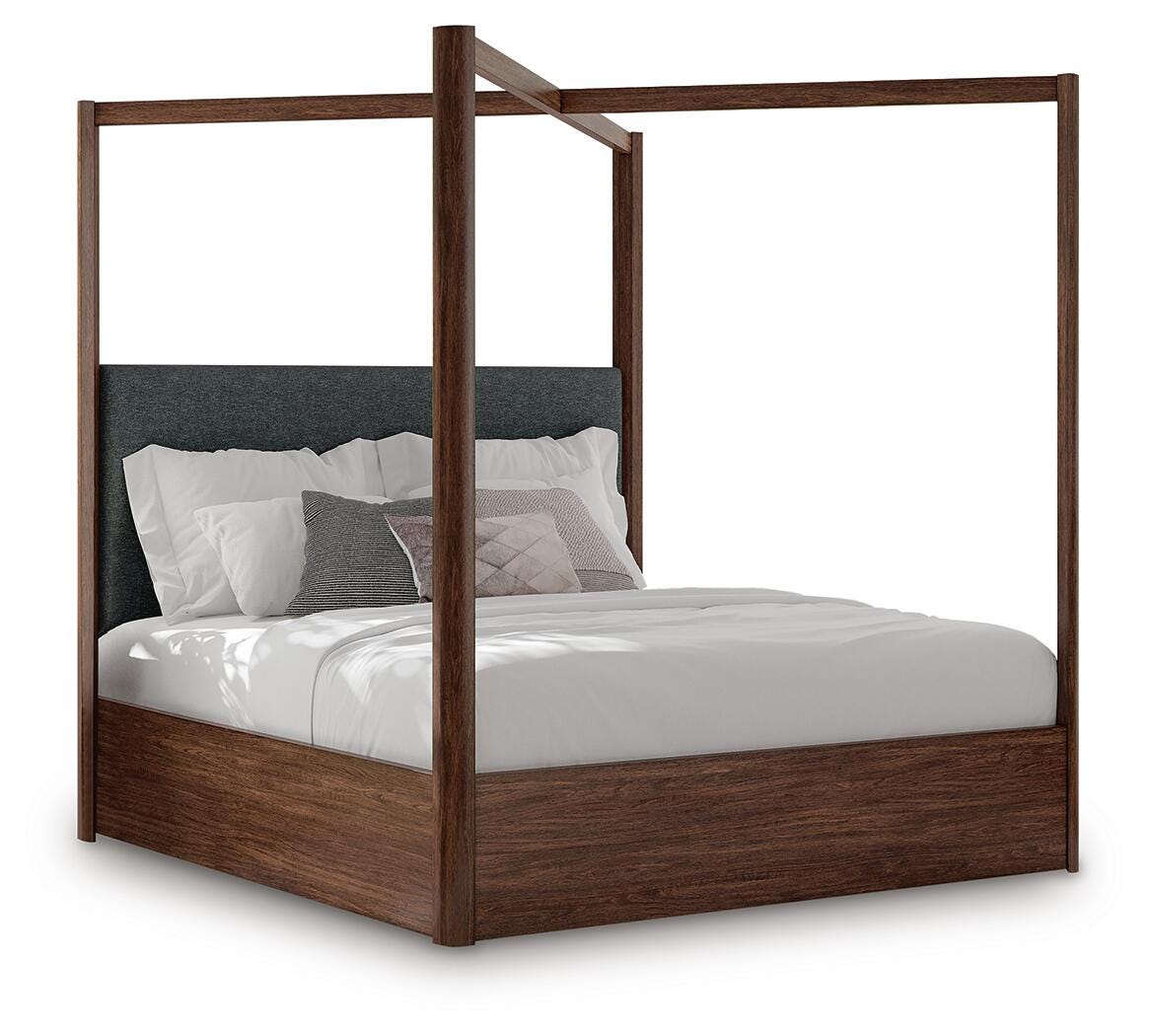 Dilenno Dark Brown King Canopy Bed from Ashley Furniture - Luna Furniture