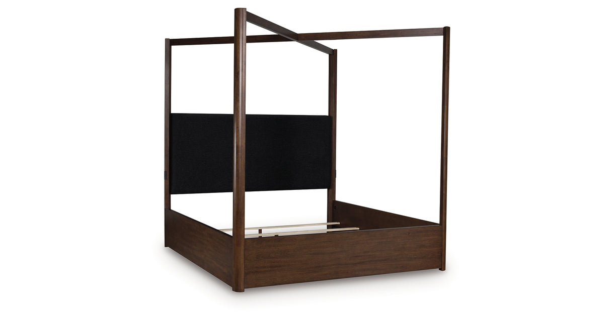 Dilenno Dark Brown King Canopy Bed from Ashley Furniture - Luna Furniture