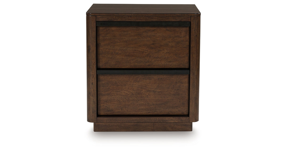 Dilenno King Canopy Bed with Mirrored Dresser, Chest and 2 Nightstands in Dark Brown from Ashley Furniture - Luna Furniture