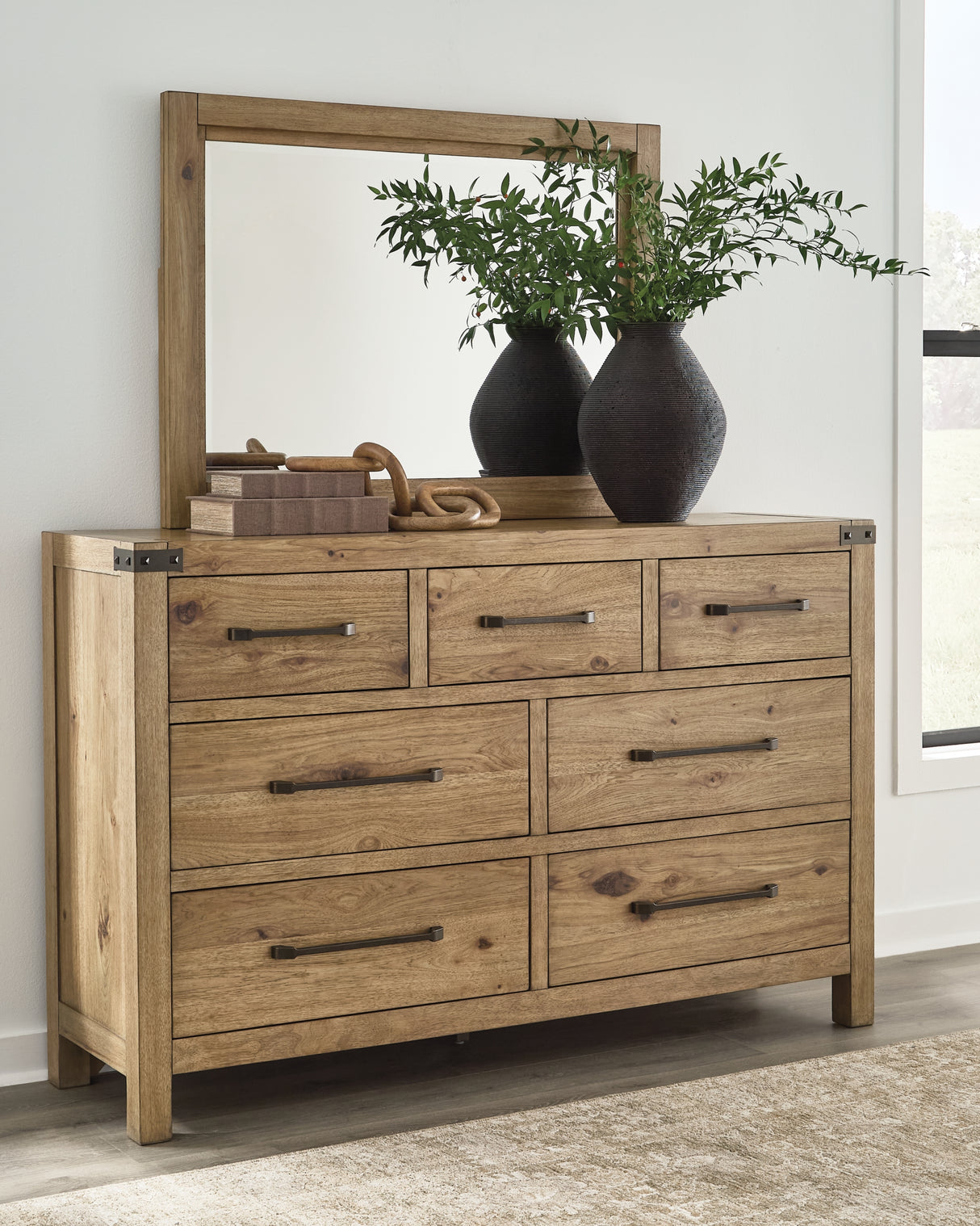 Ridgester Light Brown Queen Panel Bed, Dresser and Mirror from Ashley - Luna Furniture