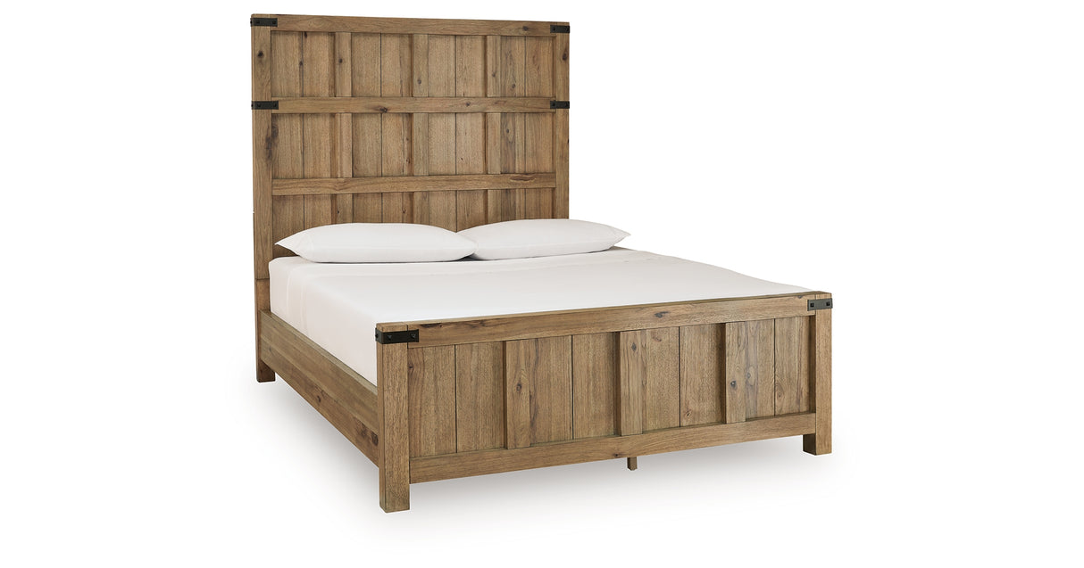 Ridgester Light Brown Queen Panel Bed, Dresser and Mirror from Ashley - Luna Furniture