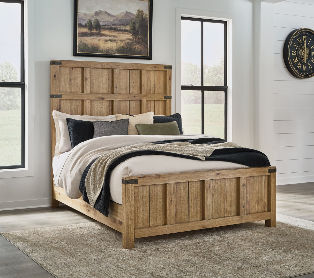 Ridgester Light Brown Queen Panel Bed, Dresser and Mirror from Ashley - Luna Furniture