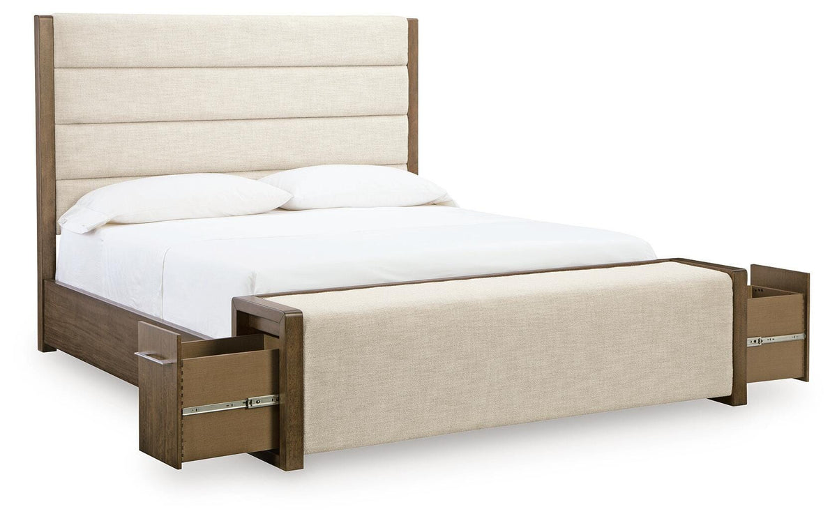 Marxmore Brown Queen Upholstered Storage Bed from Ashley Furniture - Luna Furniture