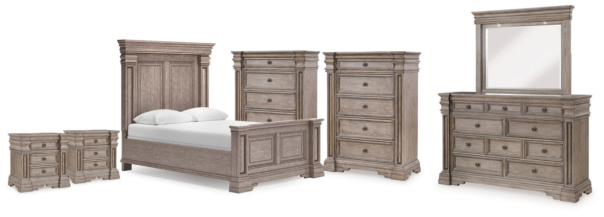 Blairhurst Light Grayish Brown Queen Panel Mirrored Dresser, 2 Chests and 2 Nightstands from Ashley Furniture - Luna Furniture