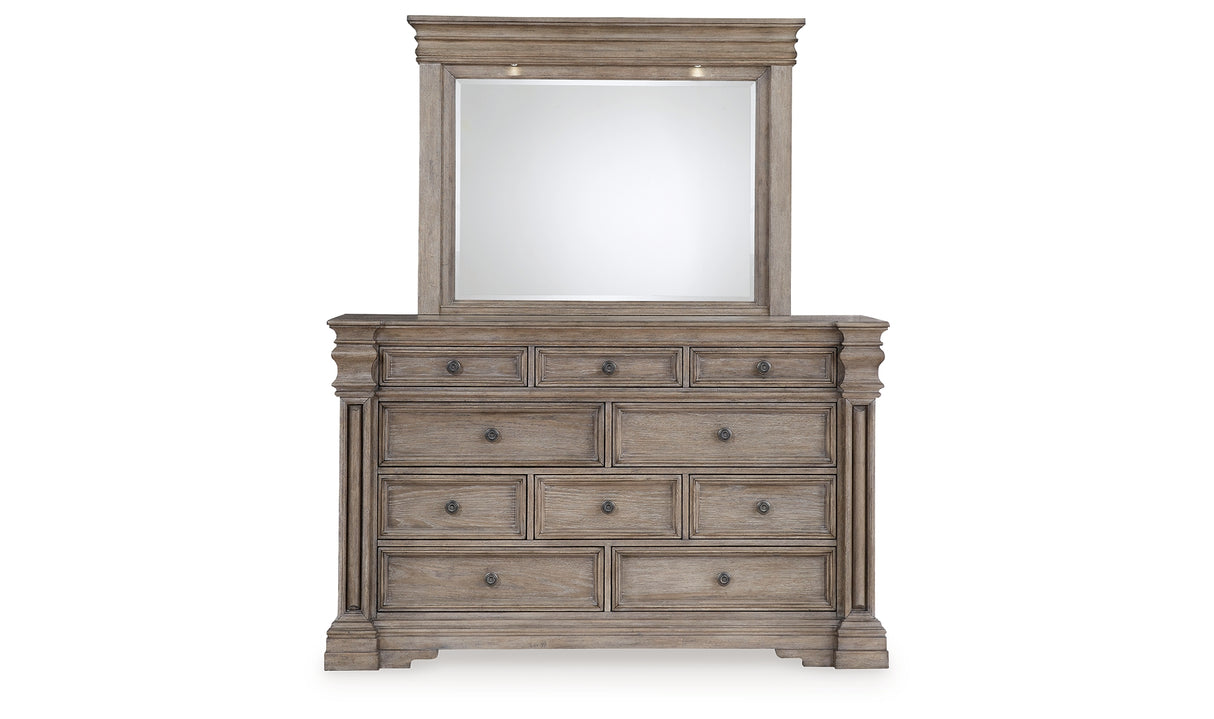 Blairhurst Light Grayish Brown King Panel Bed with Mirrored Dresser and 2 Nightstands from Ashley - Luna Furniture