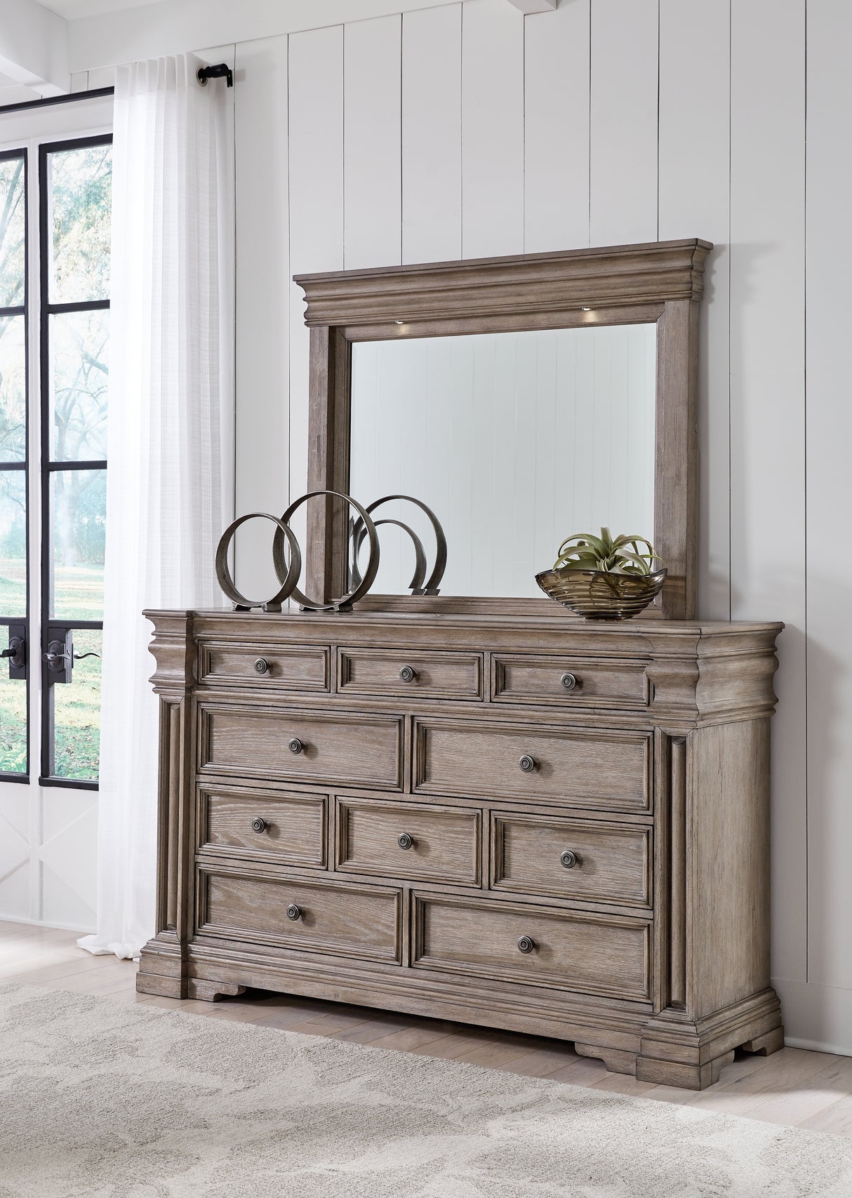 Blairhurst Light Grayish Brown California King Panel Bed with Mirrored Dresser from Ashley Furniture - Luna Furniture