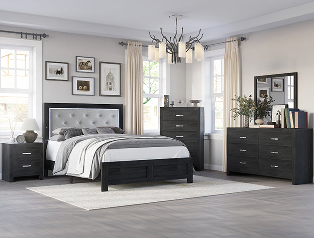 Jaylen Black Queen LED Panel Bed from Crown Mark - Luna Furniture